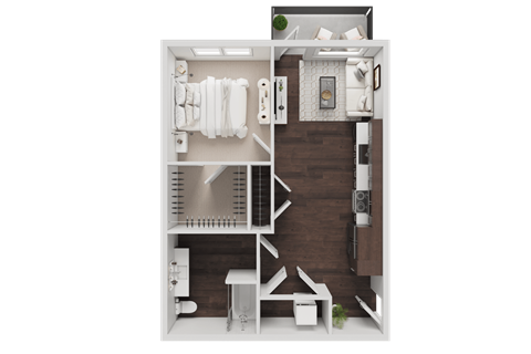 Floor plan for 1 bed, 1 bath, 686 sqft